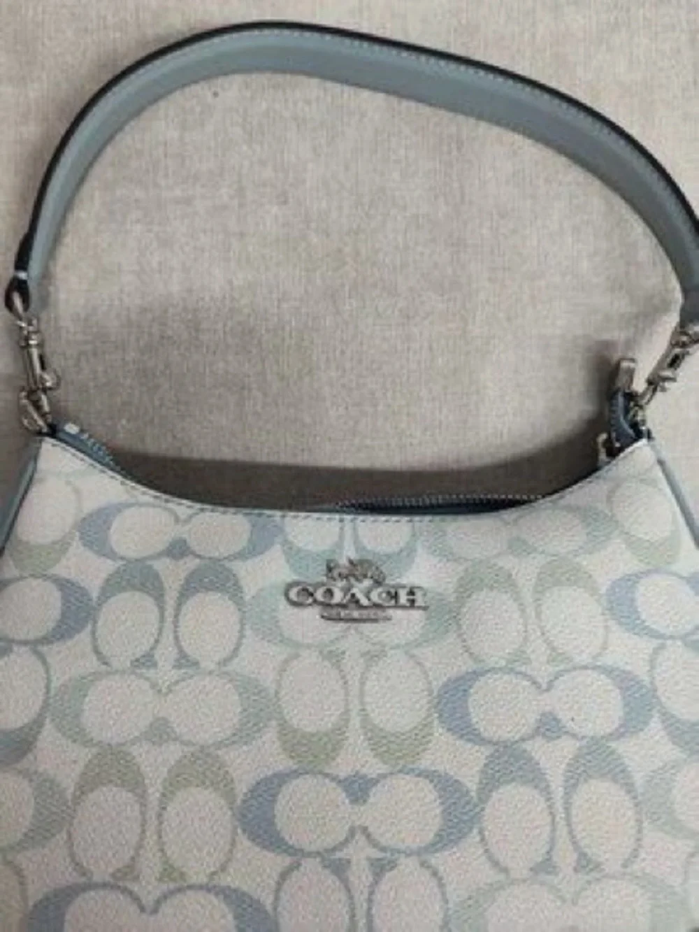 Coach Pastel Signature Shoulder Bag in Light Blue and White